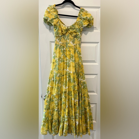 Free People Sundrenched Floral Tiered Maxi Sundress Yellow Size Medium - Picture 2 of 13
